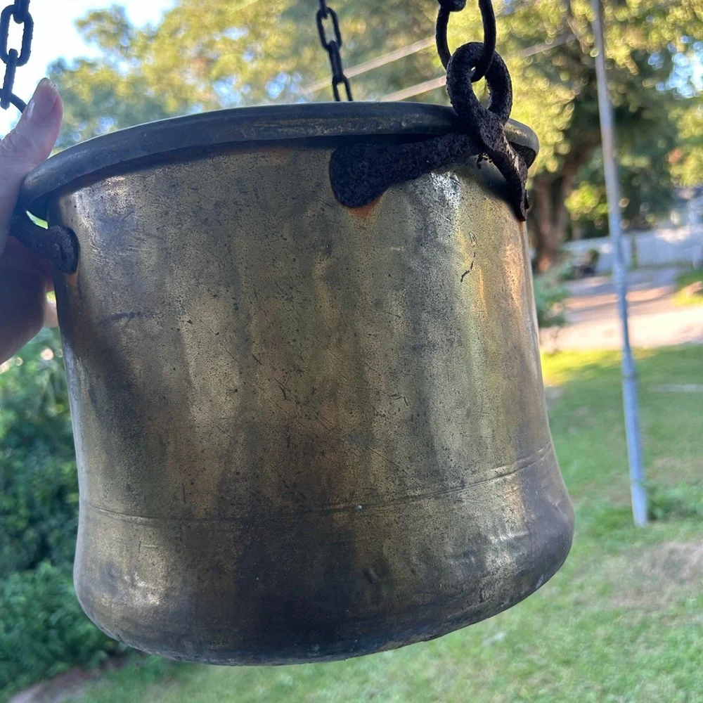 Antique Brass 11” Jam Cauldron Pot Kettle Planter Farmhouse Cast Iron Handle